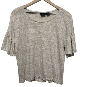 Rachel Roy 100% Linen Boxy Top Ruffle Bell Sleeves Resortwear Vacation Large